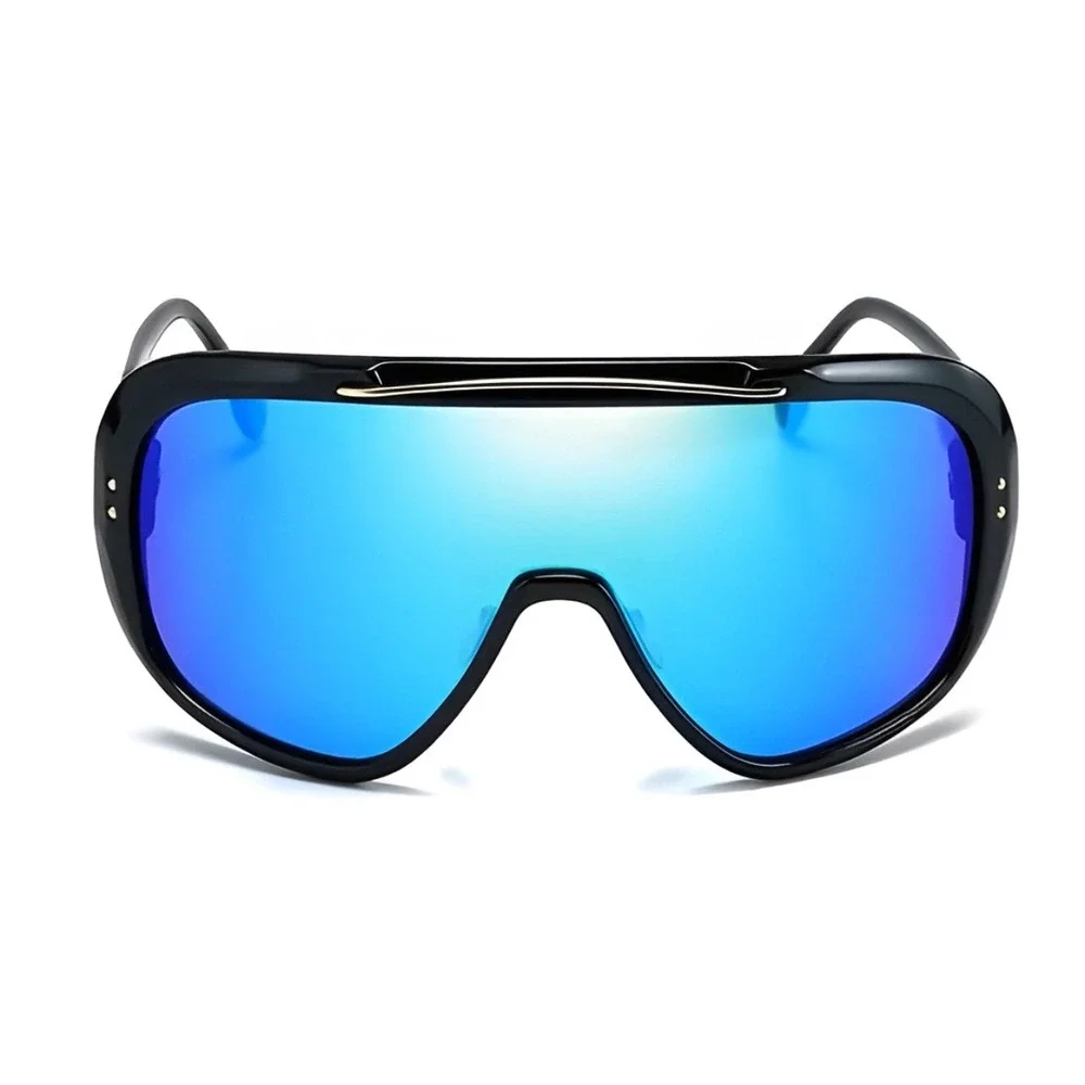 Men Sunglasses Oversized XL Fashion‎ Blue Mirror Lens Luxury Street Wear Lentes